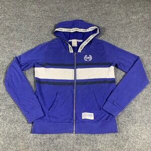 PINK Victoria Secret Hoodie Womens Medium Blue Full Striped Sweatshirt Comfort